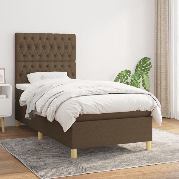 vidaXL Boxspringbett mit Matratze Dunkelbraun 100x200 cm Stoff, 3142556