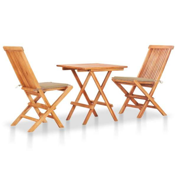 vidaXL 3-tlg. Bistroset mit Beigen Kissen Massivholz Teak, 3063228