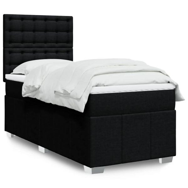 vidaXL Boxspringbett mit Matratze Schwarz 90x200 cm Stoff, 3293867