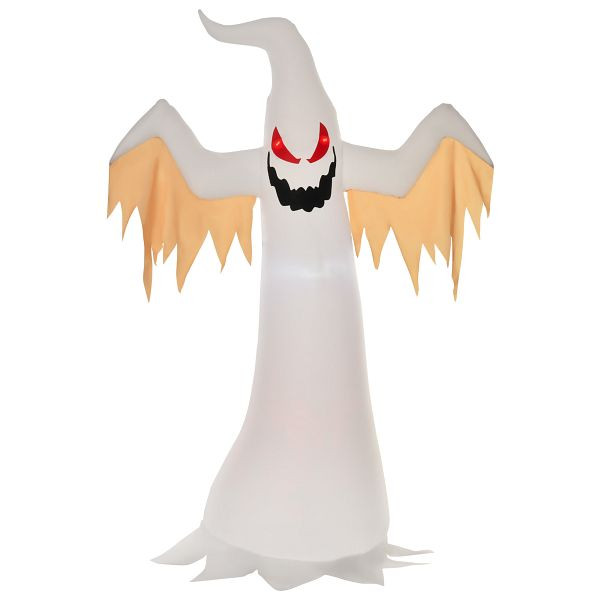 HOMCOM Halloween aufblasbares Gespenst 2,4 m Dekoration mit LEDs IP44 Selbstaufblasender Polyester Weiß + Rot 150 x 80 x 240 cm, 844-311V90