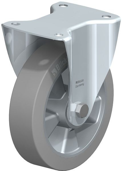 Blickle B-ALEV 180K-SG Stahlblech-Bockrolle, mittelschwere Ausführung, mit Anschraubplatte, Elastik-Vollgummi, Grau, 339655