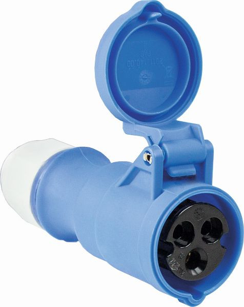 as-Schwabe CEE-Kupplung 230V/16A, blau mit selbstschliessendem Klappdeckel, mit Schraubanschlüssen, 60471