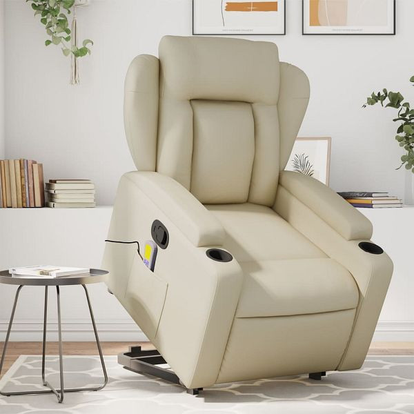 vidaXL Massagesessel mit Aufstehhilfe Creme Kunstleder, 3204552