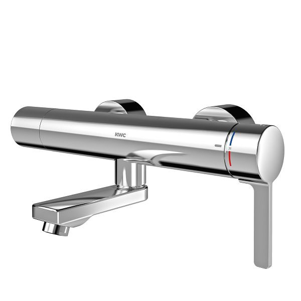 KWC Einhebel-Thermostat, F5, Wandbatterie, thermostatisch gesteuerte Mischkartusche, Messing poliert verchromt, Ausladung 195 mm, 6 V Batterie, 3600003807