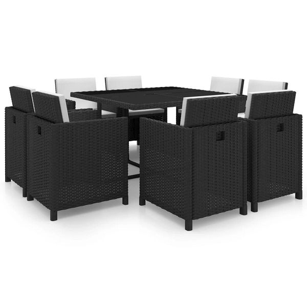 vidaXL 9-teilig Garten-Essgruppe mit Auflagen Poly Rattan Schwarz, 42543