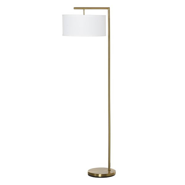 HOMCOM Stehleuchte, Stehlampe, E27 Sockel, Goldoptik, weißer Stoffschirm, Fußschalter, Stahl, 47 x 37 x 153 cm, B31-254