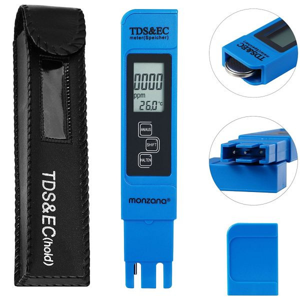 monzana Digitaler Wassertester LCD Anzeige 3in1 TDS-, EC- und Temperaturmessgerät, 105714