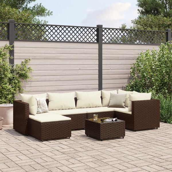 vidaXL 7-tlg. Garten-Lounge-Set mit Kissen Braun Poly Rattan, 3308217