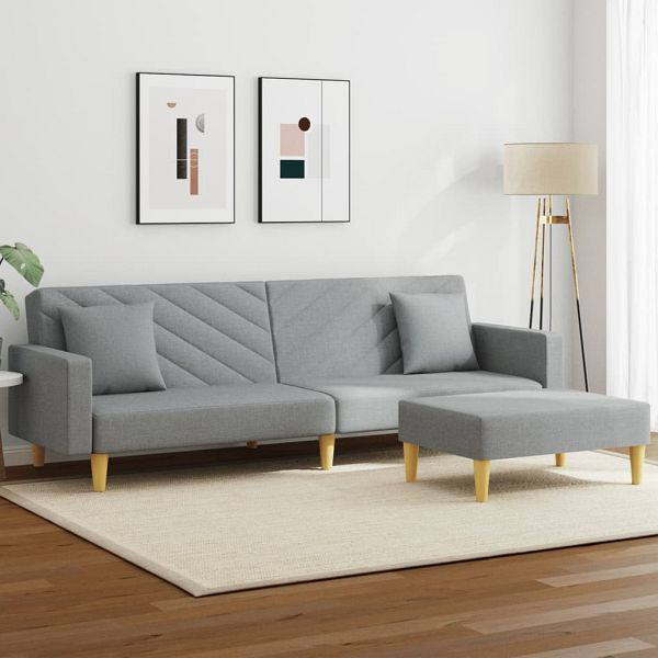 vidaXL Schlafsofa 2-Sitzer mit Kissen und Fußhocker Hellgrau Stoff, 3216258