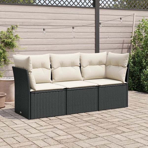 vidaXL 3-teilig Garten-Sofagarnitur mit Kissen Schwarz Poly Rattan, 3249045