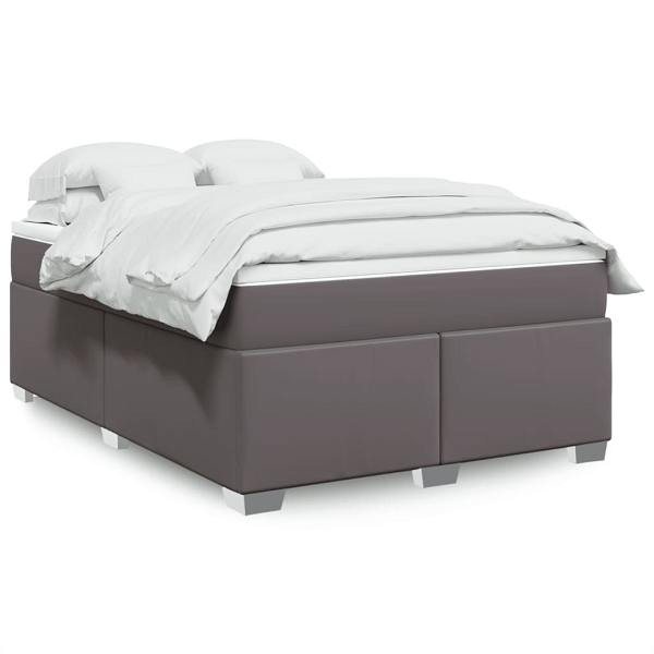 vidaXL Boxspringbett mit Matratze Grau 140x200 cm Kunstleder, 3285215