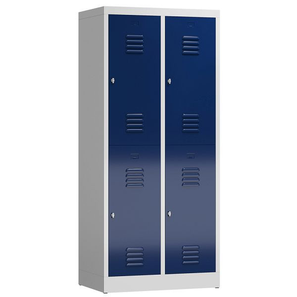 Lüllmann ClassiX Garderobenschrank, 2 Abteile doppelstöckig, 1800 x 800 x 500 mm, lichtgrau/enzianblau, X-523221