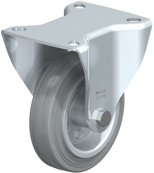 Blickle B-VE 100R-SG Stahlblech-Bockrolle mit Anschraubplatte, Vollgummi, Grau, 331587