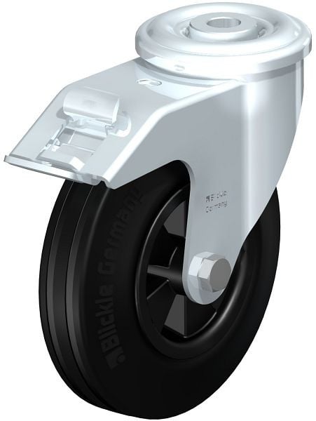 Blickle LER-VPP 125G-FI Stahlblech-Lenkrolle mit Rückenloch & Feststeller, Vollgummi, Schwarz, 524306