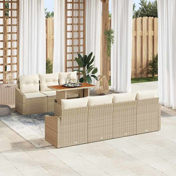 vidaXL Garten-Sofa-Set mit Speicher 8-teilig Beige Poly-Rattan, 3358535