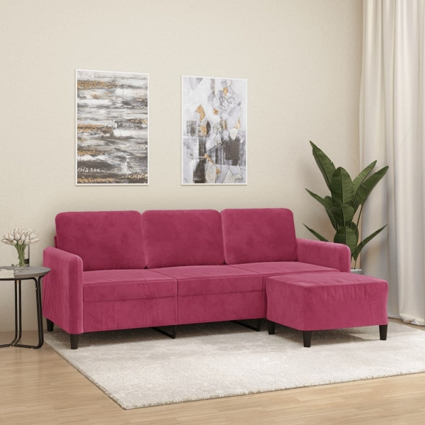 vidaXL 3-Sitzer-Sofa mit Hocker Weinrot 180 cm Samt, 3201178