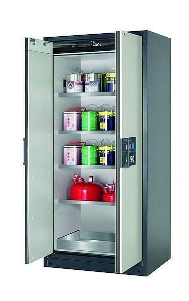 asecos Sicherheitsschrank Q-PEGASUS-90, Q90.195.090.WDAC in lichtgrau RAL 7035 mit 4x Fachboden (Edelstahl), 30042-041-30050
