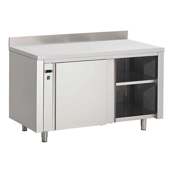 Gastro-Inox Edelstahl AISI 430 Wärmeschrank mit Aufkantung 1800x700x850mm, digitaler Thermostat & Temperaturanzeige, perforiertes Regal, 304.046