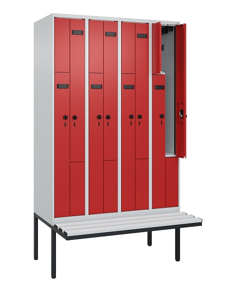 C+P Z-Spind Evolo PLUS, Bank, 8 Fächer, 2120x1200x815mm, 7035/3000, Drehriegel, Material Sitzfläche Kunststoff, 0490437-408 S10057