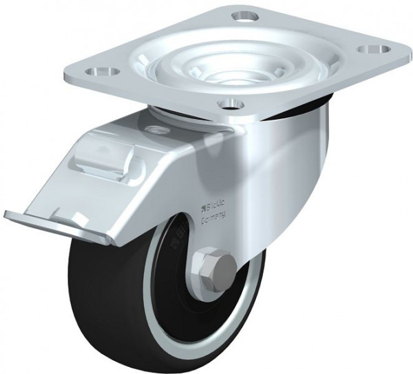 Blickle L-PATH 80K-FI-ELS-FK Stahlblech-Lenkrolle, mittelschwere Ausführung, mit Anschraubplatte & Feststeller, Thermoplastisches Polyurethan, Grau, 852190