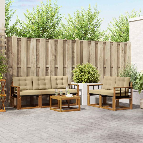 vidaXL Outdoor-Sofagarnitur mit Kissen 6-teilig Natur und Beige, 3368408