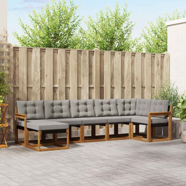 vidaXL Outdoor-Sofagarnitur mit Kissen 7-teilig Natürlich und Hellgrau, 3368874