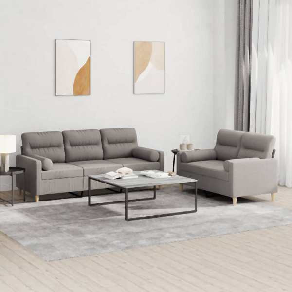 vidaXL 2-tlg. Sofagarnitur mit Kissen Taupe Stoff, 3201623