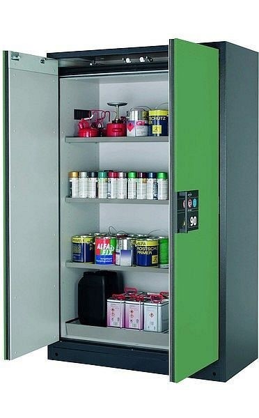 asecos Sicherheitsschrank Q-CLASSIC-90, Q90.195.120 in resedagrün RAL 6011 mit 3x Fachboden (Edelstahl), 30001-048-30008