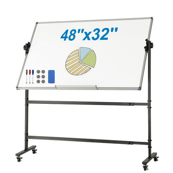 VEVOR Rollbares Whiteboard, 48 x 32 Zoll, 360° Wendbare, Höhenverstellbare Trockenlöschtafel mit Rädern und Beweglicher Ablage, BB4832YCDLYDVRU6FV0
