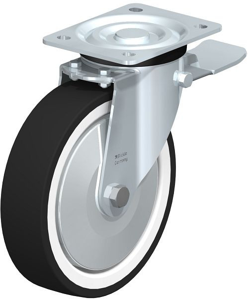 Blickle L-POTH 200G-ST-FA Stahlblech-Lenkrolle, mittelschwere Ausführung, mit Anschraubplatte & Feststeller, Thermoplastisches Polyurethan, Grau, 345710