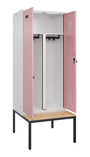 C+P PSA Doppel-Spind Evolo PLUS, Bank, 2 Abteile, 2120x800x815mm, 9016/3015, Drehriegel, Sitzfläche Buche-Hartholz, Sitzbank, 0490527-22P S10018