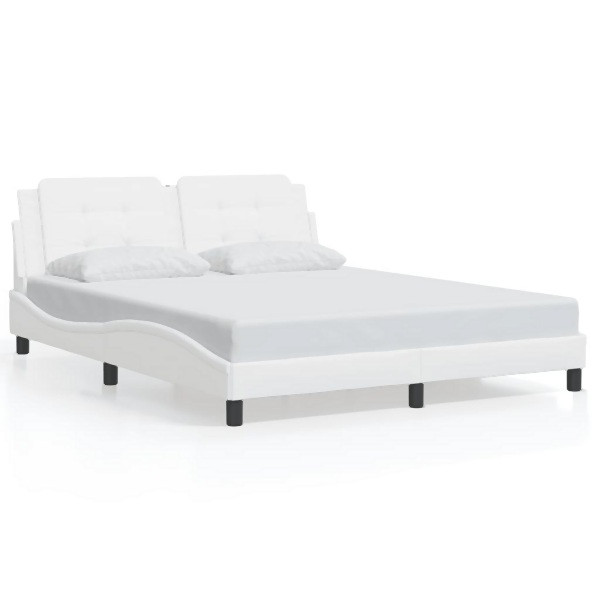 vidaXL Bettgestell mit LED Weiß 160x200 cm Kunstleder, 3214118