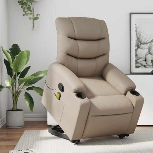 vidaXL Massagesessel mit Aufstehhilfe Cappuccino-Braun Kunstleder, 3206612