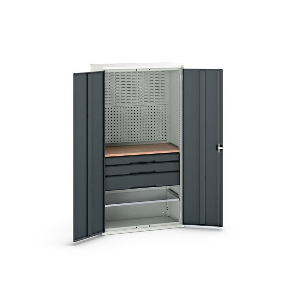 bott verso Flügeltürschrank mit 3 Schubladen, mit 2 Fachböden und Rückwand, BxTxH: 1050 x550 x 2000 mm, Lichtgrau / Anthrazitgrau, 16926572.19