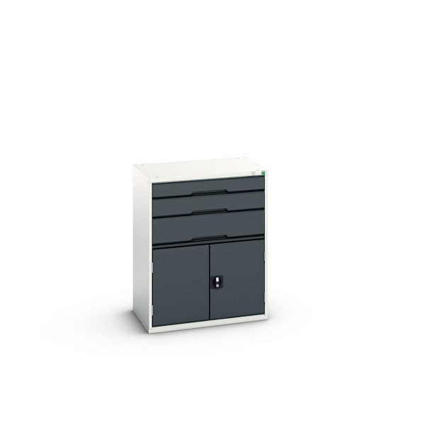 bott verso Schubladenschrank mit Flügeltür, mit 3 Schubladen und Fachboden, BxTxH: 800 x 550 x 1000 mm, Lichtgrau / Anthrazitgrau, 16925161.19