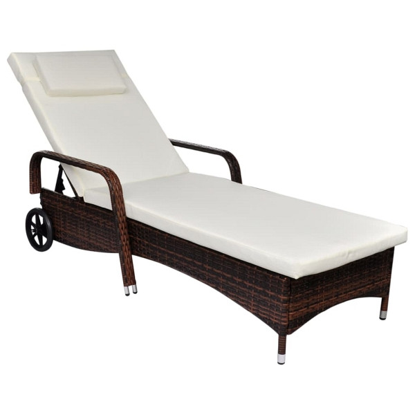 vidaXL Sonnenliege mit Polster & Rollen Poly Rattan Braun, 42476