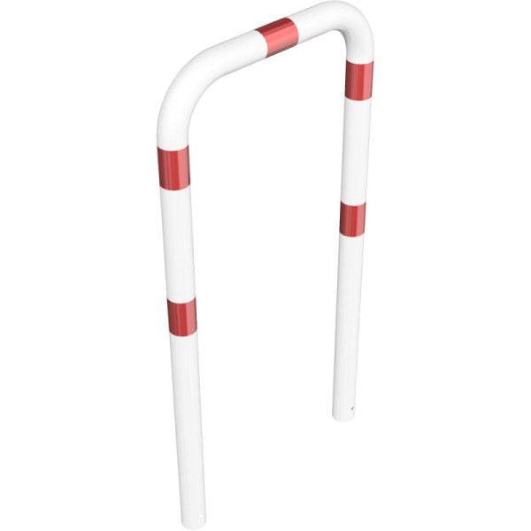 Stein HGS Anlehnbügel/Absperrbügel -Usedom-, 750 mm, weiß mit roten Leuchtstreifen, Höhe über Flur: ca. 1150 mm, zum Einbetonieren, 477.08b