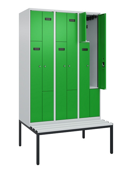 C+P Z-Spind Evolo PLUS, Bank, 6 Fächer, 2120x1200x815mm, 7035/6037, Zylinderschloss, Sitzfläche Kunststoff, Sitzbank, 0490537-326 S10092