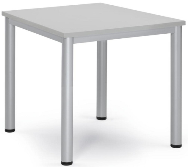 Deskin Besprechungstisch BASE-MODUL Q, Platte Dekor Lichtgrau, Gestell Alusilber RAL 9006, B 800 x T 800 x H 720 mm, 259676