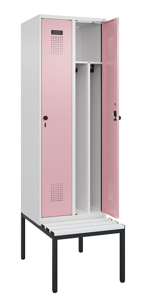 C+P Spind Evolo PLUS, 2 Abteile, 2120x600x815mm, 9016/3015, Drehriegel, Sitzfläche Kunststoff, Sitzbank, 0490507-20F S10072