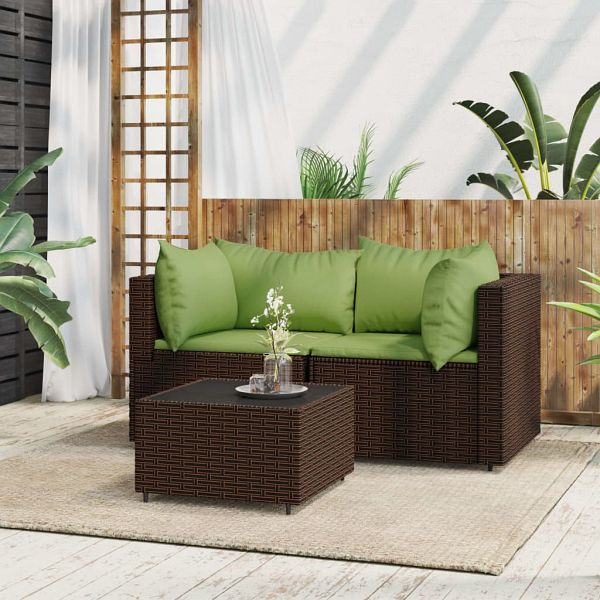 vidaXL 3-teilig Garten-Lounge-Set mit Kissen Braun Poly Rattan, 319827