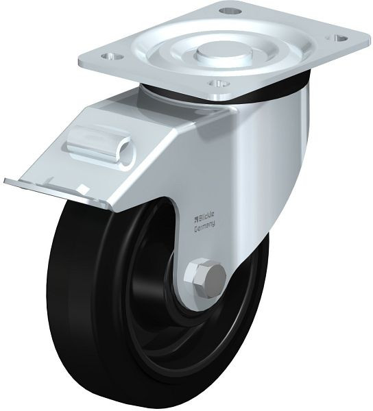 Blickle L-POEV 160XKA-FI Stahlblech-Lenkrolle, mittelschwere Ausführung, mit Anschraubplatte & Feststeller, Elastik-Vollgummi, Schwarz, 850665