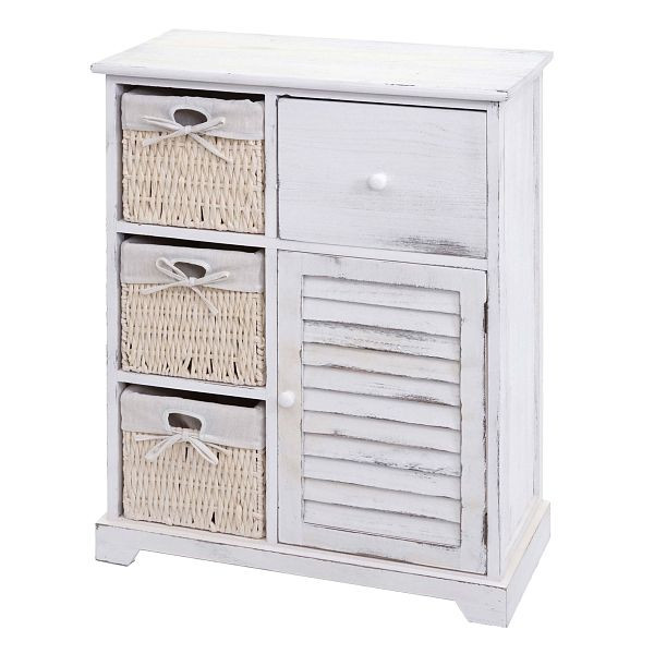 Mendler Kommode HWC-H21, Schrank Schubladenkommode, Massiv-Holz Korb-Schublade 80x60x30cm, shabby weiß, 72677