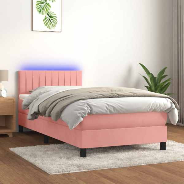 vidaXL Boxspringbett mit Matratze & LED Rosa 100x200 cm Samt, 3134512