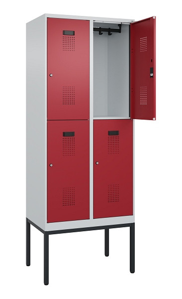 C+P Doppelstock-Spind Evolo PLUS, Gestell, 4 Fächer, 2120x800x500mm, 7035/3003, Zylinderschloss, 0493307-22 S10031