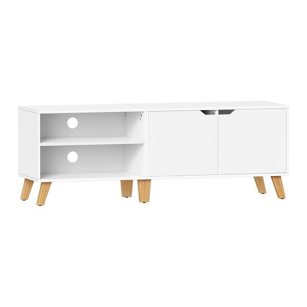 VASAGLE TV-Schrank für Fernseher bis zu 65 Zoll, 140 cm breiter TV-Ständer mit 2 Türen, verstellbare Regale, TV-Tisch, Esszimmer, weiße, LTV027T46