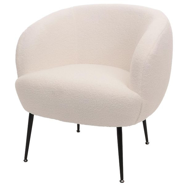 Mendler Lounge-Sessel HWC-O37, Cocktail-/Clubsessel Polstersessel Sessel, Stoff/Textil Bouclé (330g/m²) Metall MVG, weiß, 153442