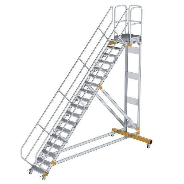 Munk Günzburger Steigtechnik Plattformtreppe 45° fahrbar Stufenbreite 600 mm 18 Stufen Aluminium geriffelt, 600778