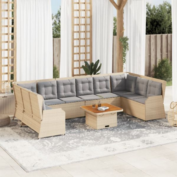 vidaXL 7-tlg. Garten-Lounge-Set mit Kissen Beige Poly Rattan, 3262381