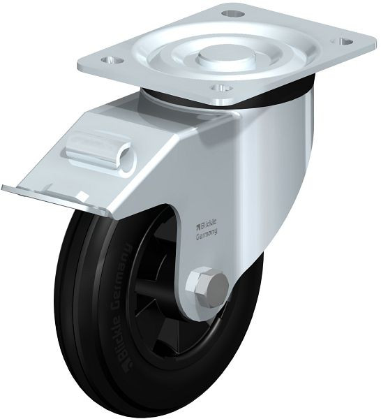 Blickle L-VWPP 160R-FI Stahlblech-Lenkrolle, mittelschwere Ausführung, mit Anschraubplatte & Feststeller, Weichgummi, Schwarz, 755155